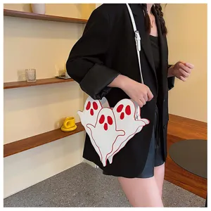 Unique white ghost shaped crossbody bag with red accents for edgy Halloween styling
