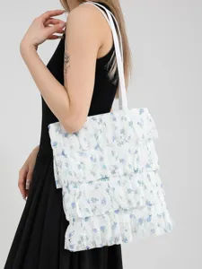 Stylish fresh floral lace ruffled tote bag with tiered pleated layers for modern women