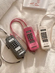 Creative vintage phone shaped crossbody bags for women in black, pink and beige white
