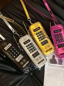 Creative vintage brick phone crossbody bags for women in multiple metallic finishes