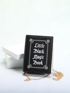 Creatieve Crossbody Tas in de Vorm van een Magisch Boek Voor Dames Donkere Gothic Stijl PU-leer Vierkante Ketting Kleine Schoudertas Boek Met Toverspreuken Druk