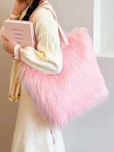 Women Faux Fur Tote Bag Large Capacity Plush Shaggy Shoulder Bag Soft Autumn Winter Fashion Solid Color Handbag