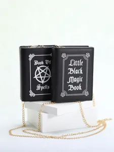 Gothic zwarte magische boekvormige crossbodytas met gouden ketting voor dames