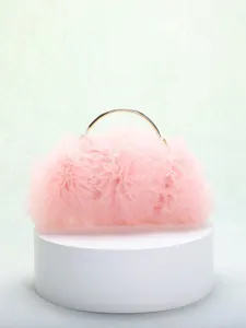 Borsa da Sera Plissettata in Pizzo a Rete da Donna Borsa da Sposa Romantica con Manico ad Anello in Metallo e Strass