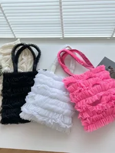 Sweet ruffled mesh tote bag in tiered cake skirt style for women in three colors