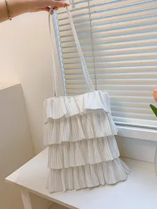 Damen Mehrlagige Falten Polyester Tragetasche Süße Rüschen Kuchenrock Umhängetasche Lässige Blumen Punktmuster Tasche