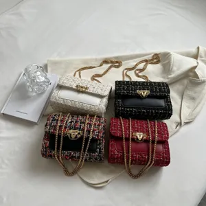 Elegant tweed check chain square crossbody bag for women available in four classy colors