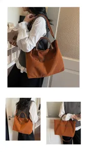 Corduroy tote bag casual shoulder bag with top handle large capacity minimalist daily handbag