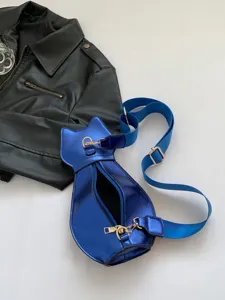 Metallic blue cat-shaped crossbody chest bag for women fashion leisure shoulder pack