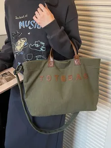 Corduroy tote bag for women casual large capacity handbag stylish shoulder commuting bag