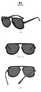 Stylish retro double-beam aviator sunglasses showing side, front, and back angles