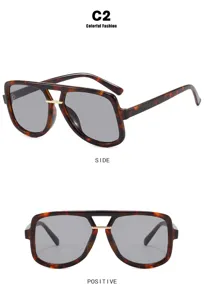 Detailed views of vintage tortoiseshell sunglasses with double bridge and gray lenses