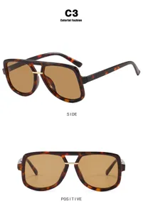 Professional studio detail shots of retro double-bridge tortoise shell aviator sunglasses