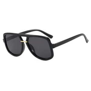 Vintage double-bridge aviator sunglasses for women with black frame and gold detail
