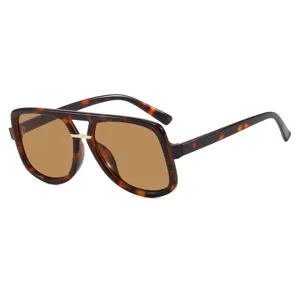 Retro double-bridge aviator sunglasses with tortoise frame and brown lenses