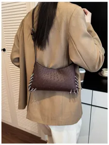 Brown textured shoulder bag for women punk style chic metal ring underarm bag stylish daily purse