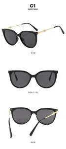 Detaillierte Mehrwinkel-Ansichten der schwarzen Katzenaugen-Sonnenbrille mit Perlenherz
