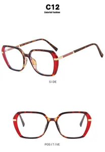 Retro square color-blocking glasses with front and side views for women's fashion