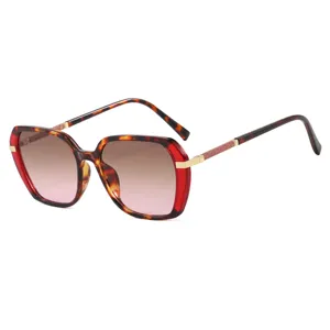 Vintage square color-block sunglasses with tortoiseshell frame and pink gradient lenses