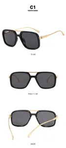 Vues détaillées de lunettes de soleil rétro à double pont de côté, face et dos