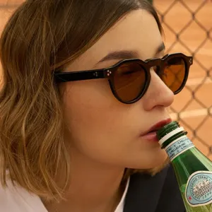 Gafas de Sol Redondas Irregulares Retro Para Mujeres Hombres Moda Vintage Gafas de Plástico Con Remaches Metálicos UV400