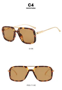 Vues de face et de côté de lunettes de soleil carrées vintage en écaille et double pont