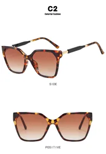 Fashionable tortoiseshell cat-eye sunglasses shown from front and side angles.