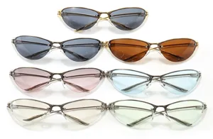 Collection of Y2K metal half-frame cat-eye sunglasses in seven trendy lens colors.