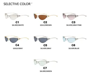 Detailed view of Y2K metal cat-eye sunglasses in seven assorted color variations