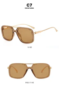 Vues détaillées de lunettes de soleil vintage à monture carrée et double pont marron
