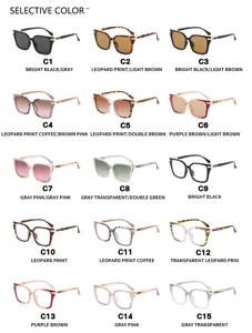 Selection of 15 color variants for square retro sunglasses including leopard print frames