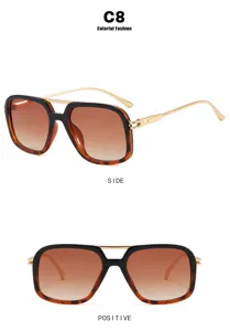Détail des lunettes de soleil vintage carrées à double pont pour femmes écaille