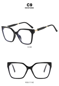 Detailed views showing the front and side profiles of these stylish black cat-eye sunglasses