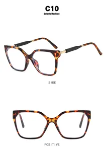 Retro leopard print cat-eye glasses frame with front and side views for fashion women