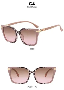 Vintage square sunglasses featuring pink gradient lenses and chic leopard print frame detail