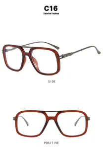 Lunettes de soleil carrées vintage surdimensionnées avec double pont et monture ambre.