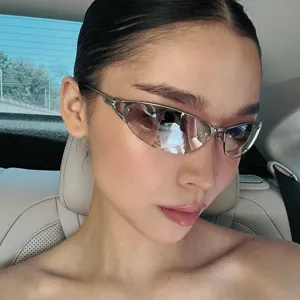 Y2K Vintage Metal Half Frame Cat Eye Sunglasses For Women Electroplated Sun Protection UV400 Trendy Eyewear Accents