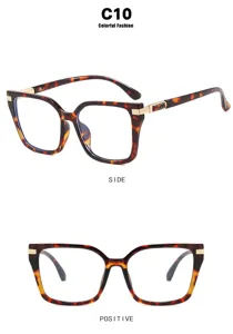 Tortoiseshell square glasses frames with gold accents shown from front and side views.