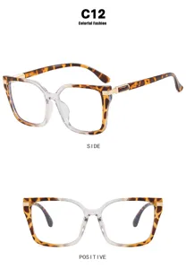 Retro square sunglasses with tortoiseshell and clear gradient frame shown in multiple views