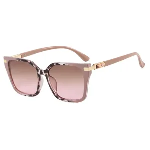Retro square sunglasses with marble pattern frames and pink gradient lenses for women.