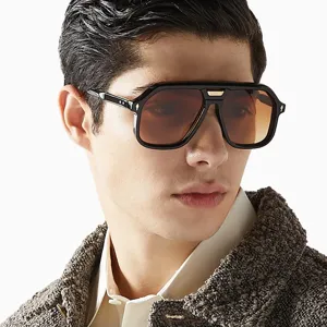 Oversized pilot sunglasses with double bridge and chic arrow decor for men fashion trend.