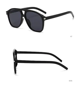 Vista detallada de gafas de sol tipo aviador para mujer, perfiles de 45 grados y lateral.