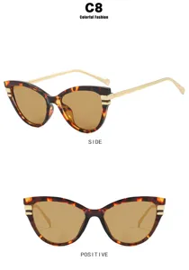 Vues détaillées de face et de profil de lunettes de soleil œil-de-chat écaille pour femmes