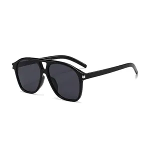 Gafas de sol aviador negras clásicas con diseño de doble puente y bisagras metálicas duraderas