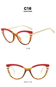 Détail de lunettes de soleil œil-de-chat avec monture rouge bicolore