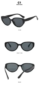 Detailansicht der Katzenaugen-Kindersonnenbrille von vorne, von der Seite und von hinten