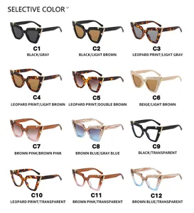 Comprehensive overview of 12 color variants for fashionable cat-eye sunglasses for women