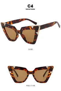 Detailed front and side views of tortoiseshell cat-eye sunglasses with rhinestone accents