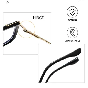 Vue détaillée de monture de lunettes rétro avec charnière robuste et branches confortables.