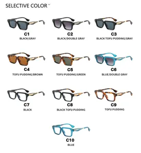 Vista detallada de opciones de color para gafas de sol retro con montura cuadrada